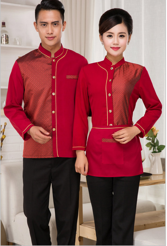 酒店工作服春秋裝女服務(wù)員工作服長(zhǎng)袖飯店制服餐廳工作服
